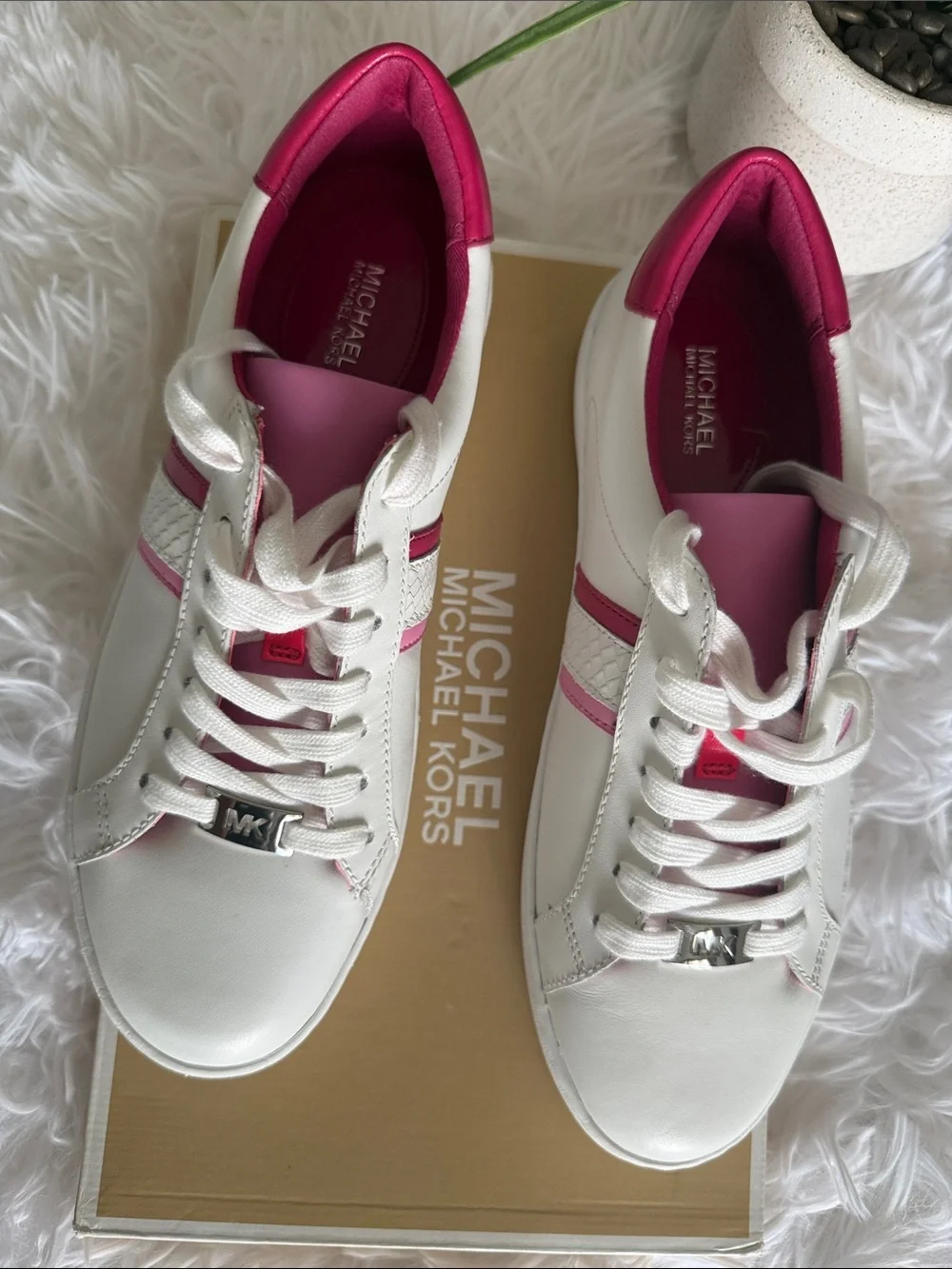 Michael Kors White Sneakers with Pink Accents